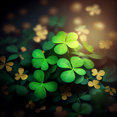 Aufkleber - Beautiful Festive background with shining clover shamrocks and golden bokeh. St. Patrick's Day backdrop.	
