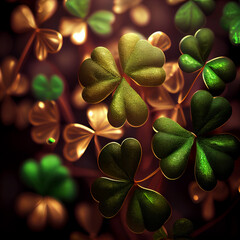 Aufkleber - Beautiful Festive background with shining clover shamrocks and golden bokeh. St. Patrick's Day backdrop.	

