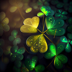 Aufkleber - Beautiful Festive background with shining clover shamrocks and golden bokeh. St. Patrick's Day backdrop.	

