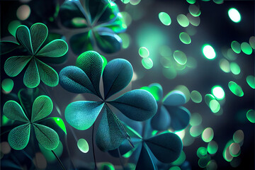 Aufkleber - Beautiful Festive background with shining clover shamrocks and golden bokeh. St. Patrick's Day backdrop.	
