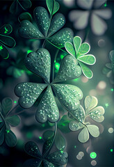 Aufkleber - Beautiful Festive background with shining clover shamrocks and golden bokeh. St. Patrick's Day backdrop.	