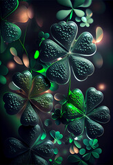 Aufkleber - Beautiful Festive background with shining clover shamrocks and golden bokeh. St. Patrick's Day backdrop.	