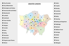 Administrative Map Of Greater London Region, United Kingdom