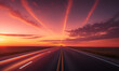 © visionart - Ultrawide highway  with golden ratio style 4K  sides  are prairies light is Golden hour sky with red Clouds ultrarealistic generated with generative ai