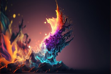 Wall Mural -  a colorful fire and ice art piece on a black background with a red frame around it and a blue and orange flame coming out of it.  generative ai