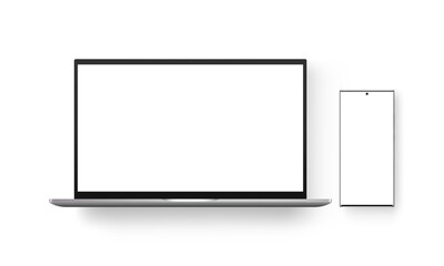 Wall Mural - laptop with frameless smartphone with blank screens, isolated on white background. vector illustrati