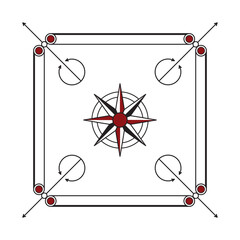 Carom or carrom indian board game. Black and red pattern. Vector illustration isolated on white background