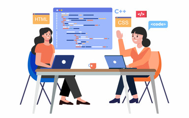 Wall Mural - developers team writing program code, programming and development process concept.