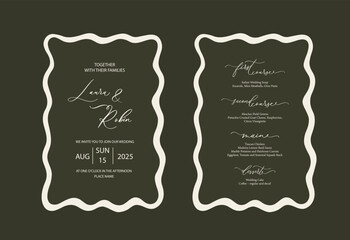 Wall Mural - Luxury Wavy Edge Wedding Invitation card background. Abstract art background vector design for wedding and vip cover template.