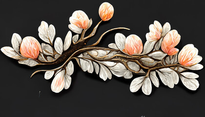 Wall Mural - branch with spring beautiful leaf , flowers. Generative Ai