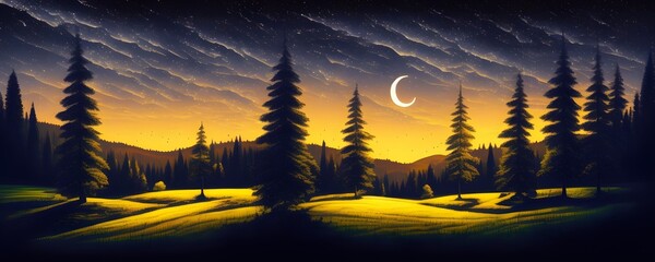 Canvas Print - Night Landscape, Generative AI Illustration