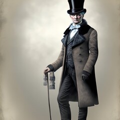 Wall Mural - Mysterious Victorian man in top hat and suit. Made with Generative AI