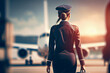 Stewardess mit Koffer auf dem Weg zum Flugzeug - Generative Ai 