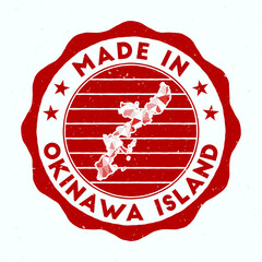 Wall Mural - Made In Okinawa Island. Island round stamp. Seal of Okinawa Island with border shape. Vintage badge with circular text and stars. Vector illustration.