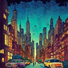 An Amazing Landscape Work In Cellular Shades, The Streets Of New York, Captivating, Cute, Charming, Stylized, The Cover Of A Book Of Short Stories, Generated By AI
