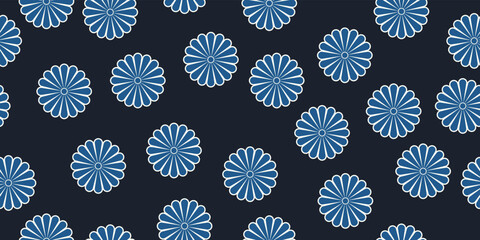 Poster - Blue flowers scattered across the canvas. Vector print for interior and seamless backgrounds, wallpaper, fabric, decor.