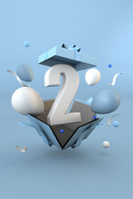 Blue Number 2 A Happy Birthday Concept. 3d Render