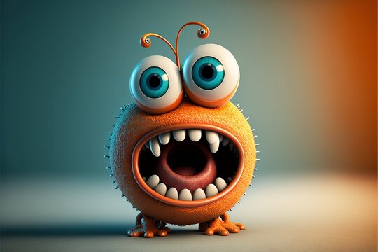 Witzige 3D Monster Alien Figur mit großen Augen und offenem Mund zeigt Emotion, ai, generativ