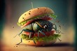 Burger mit Salat und Insekten Belag, Protein reiche Ernährung der Zukunft, ai generativ