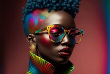 Afroamerikanisches Supermodel Mit Designer Kleidung Und Tollem Make-Up. AI Generativ