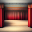 Generative AI: Empty theater stage with red velvet curtains. 3d illustration Background