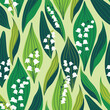 Lily of the valley seamless pattern. Fresh spring illustration. Print for fabric, wrapping, textile. 