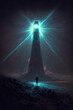 Lighthouse Beacon in the night - Lighthouse series - Lighthouse background wallpaper created with Generative AI technology