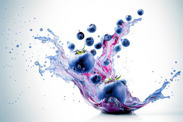 Wall Mural - falling blueberry close-up with water splash. Generative AI