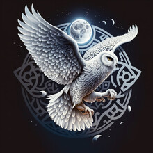 White Owl Flying In The Moonlight Generative AI