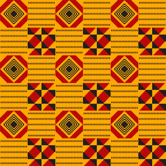 Kente cloth. African textile. Ethnic seamless pattern. Tribal geometric print. 