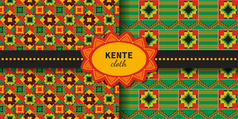 Set of ethnic seamless patterns.  African Kente cloth. Tribal geometric print. 