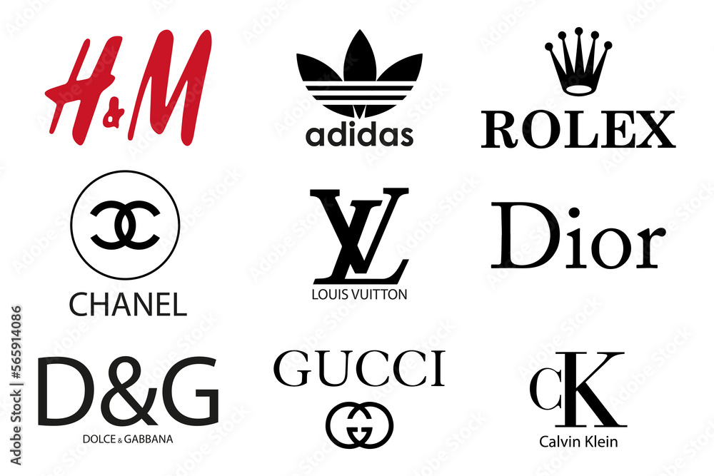 Clothing firms. Dolche Gabanna, Calvin Klein, Dior, Adidas, Chanel 