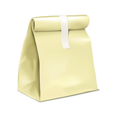 Wall Mural - flat bottom paper bag with sticky label vector mockup. resealable blank package for coffee, tea, sna