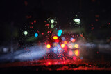 Fototapeta Na sufit - View from inside the car on a rainy night
