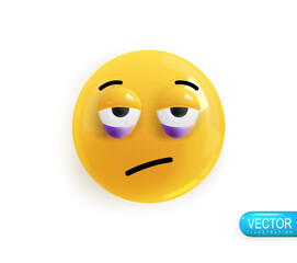 Realistic 3d Icon. Emoji face. Render of yellow glossy color emoji in plastic cartoon style