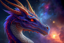 Dragon On The Background Of The Starry Sky 3d Illustration. Generative AI