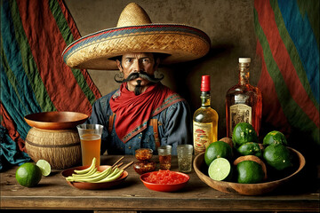 Wall Mural - Mexican Man Celebrating Cinco De Mayo Day - AI Generative no one recognizable