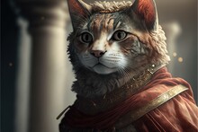 Julius Caesar Cat As Famous Historic Character Illustration Generative Ai