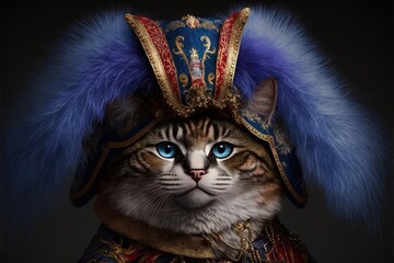 Wall Mural - Cat in carnival costume illustration generative ai