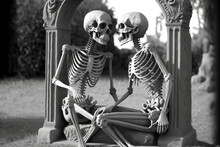 A Pair Of Skeletons In A Loving Posture Symbolizing Love Beyond The Grave