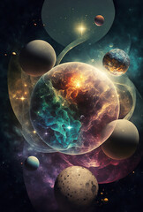 Wall Mural - universe and fantastic planets in space on a dark background