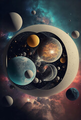 Wall Mural - universe and fantastic planets in space on a dark background