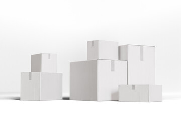 Wall Mural - Mock up Carton box on white background 3d render