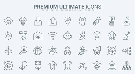 cloud computing thin line icons set vector illustration. outline automatic digital data transfer, do