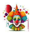 Cartoon image of a colorful and emotional clown. Vector illustration