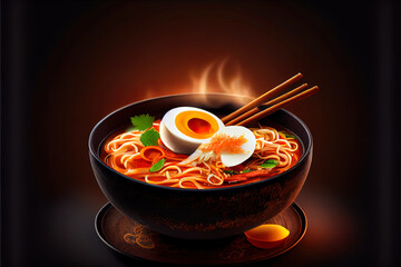 Ramen asian noodle in broth with meat and egg