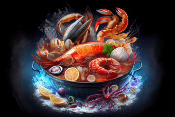 Delicious Boiled Seafood on ice - King Crab