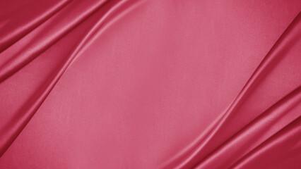 Wall Mural - Red pink silk satin. Viva magenta color. Trend 2023. Draped fabric. Elegant background with space for design. Flat lay, table top view. Template.