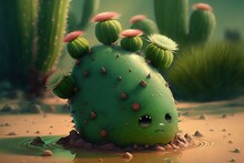 Cute Cartoon Cactus Generative Ai
