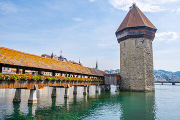 Wall Mural - Scenic summer aerial panorama of the Old Town medieval architecture in Lucerne, Switzerland